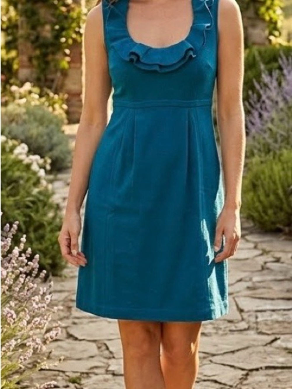 👗💛Banana Republic Teal Ruffle Scoop Neck Sweater Sleeveless Dress - Junior Small